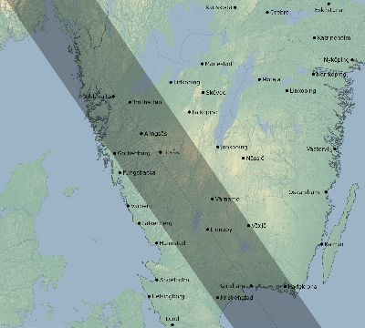 Map of the eclipse path across Sweden on 11/19/1816