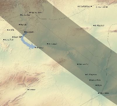 Map of the eclipse path across Syria on 11/19/1816