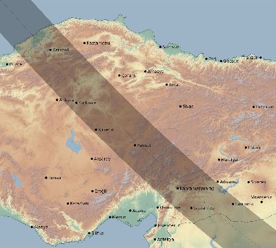 Map of the eclipse path across Turkey on 11/19/1816