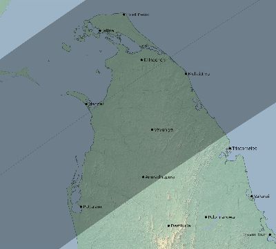 Map of the eclipse path across Sri Lanka on 05/16/1817