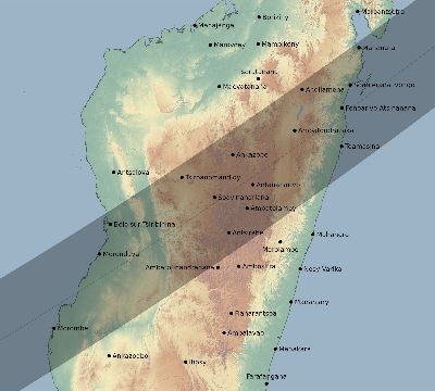 Map of the eclipse path across Madagascar on 05/16/1817