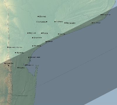 Map of the eclipse path across Mozambique on 05/16/1817