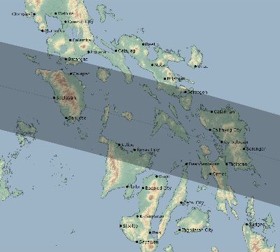 Map of the eclipse path across Philippines on 05/16/1817