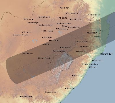Map of the eclipse path across South Africa on 05/16/1817