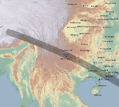 Map of the eclipse path across China on 11/09/1817