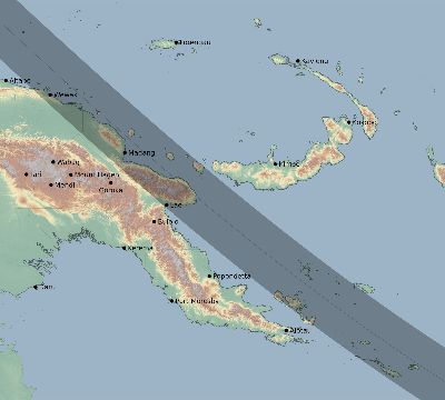Map of the eclipse path across Papua New Guinea on 11/09/1817