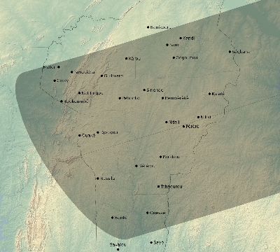 Map of the eclipse path across Benin on 05/05/1818