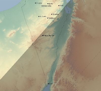 Map of the eclipse path across Israel on 05/05/1818