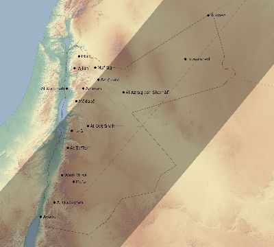 Map of the eclipse path across Jordan on 05/05/1818