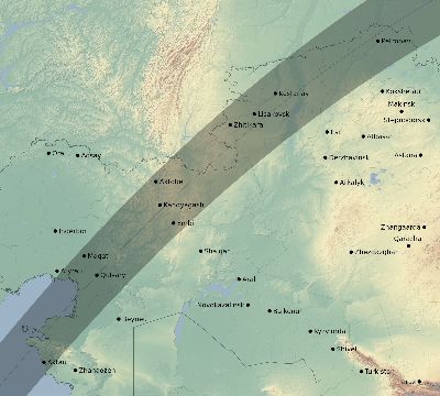 Map of the eclipse path across Kazakhstan on 05/05/1818
