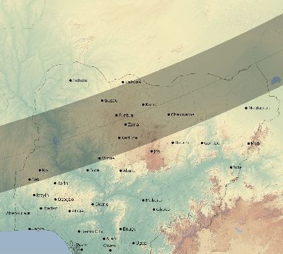 Map of the eclipse path across Nigeria on 05/05/1818