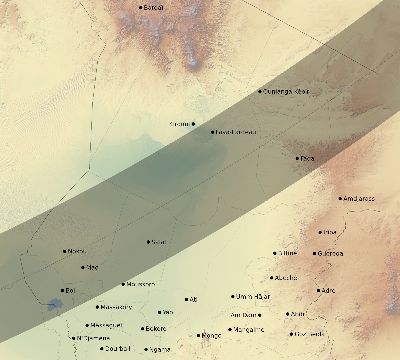 Map of the eclipse path across Chad on 05/05/1818