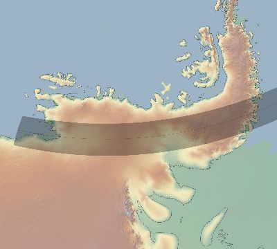 Map of the eclipse path across Antarctica on 03/14/1820