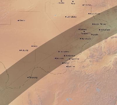 Map of the eclipse path across Botswana on 03/14/1820