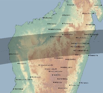 Map of the eclipse path across Madagascar on 03/14/1820