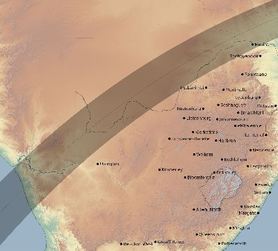 Map of the eclipse path across South Africa on 03/14/1820