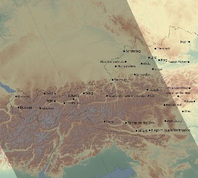 Map of the eclipse path across Austria on 09/07/1820