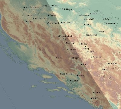 Map of the eclipse path across Bosnia and Herzegovina on 09/07/1820