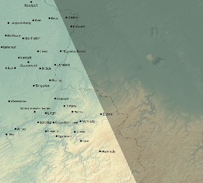 Map of the eclipse path across Belgium on 09/07/1820