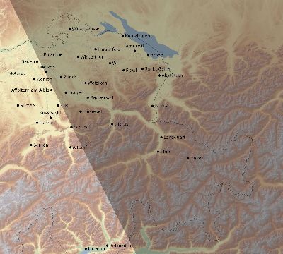 Map of the eclipse path across Switzerland on 09/07/1820