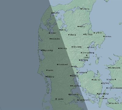 Map of the eclipse path across Denmark on 09/07/1820