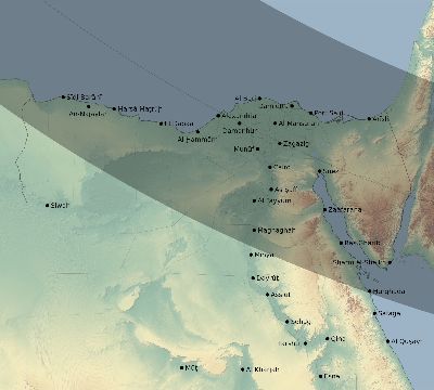 Map of the eclipse path across Egypt on 09/07/1820