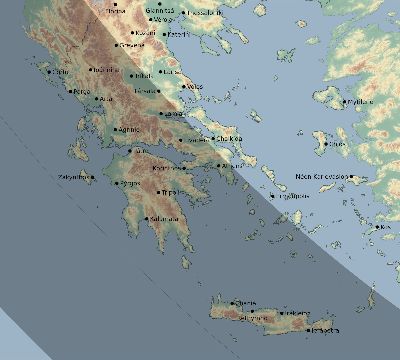 Map of the eclipse path across Greece on 09/07/1820