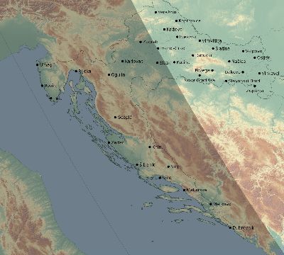 Map of the eclipse path across Croatia on 09/07/1820