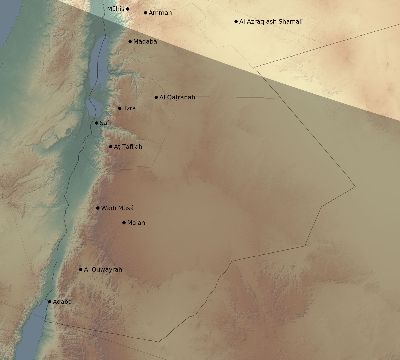 Map of the eclipse path across Jordan on 09/07/1820