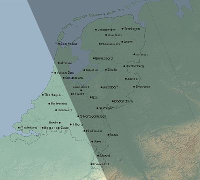 Map of the eclipse path across Netherlands on 09/07/1820