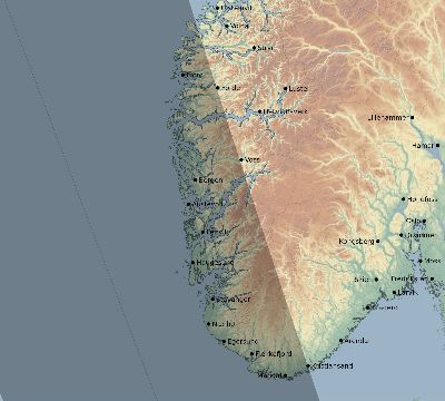 Map of the eclipse path across Norway on 09/07/1820