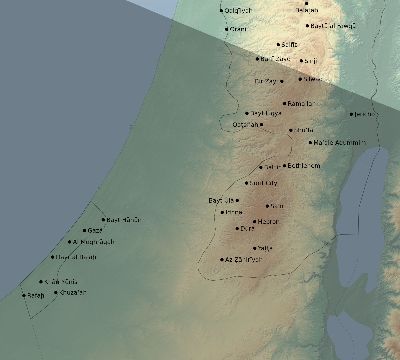 Map of the eclipse path across Palestine on 09/07/1820