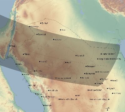 Map of the eclipse path across Saudi Arabia on 09/07/1820