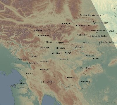 Map of the eclipse path across Slovenia on 09/07/1820