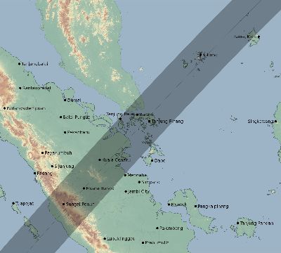 Map of the eclipse path across Indonesia on 03/04/1821