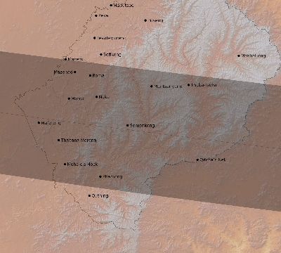 Map of the eclipse path across Lesotho on 03/04/1821
