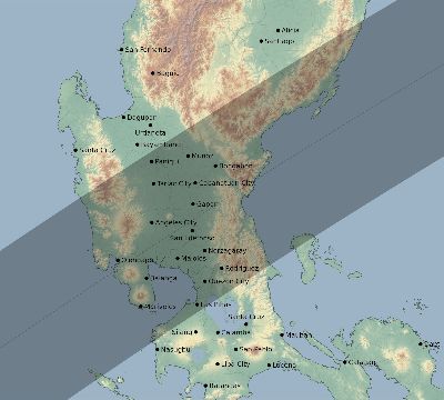 Map of the eclipse path across Philippines on 03/04/1821