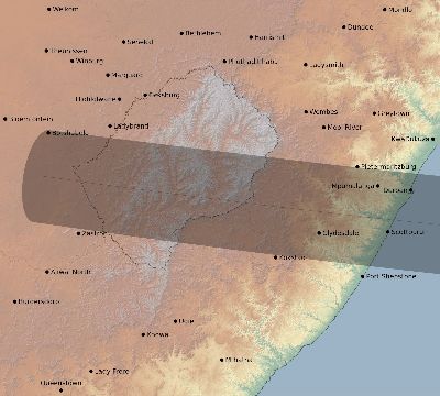 Map of the eclipse path across South Africa on 03/04/1821