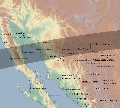 Map of the eclipse path across Mexico on 08/27/1821