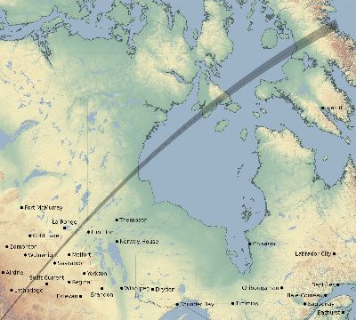 Map of the eclipse path across Canada on 02/21/1822