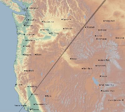 Map of the eclipse path across United States on 02/21/1822