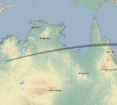 Map of the eclipse path across Australia on 08/16/1822