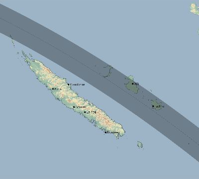 Map of the eclipse path across New Caledonia on 08/16/1822