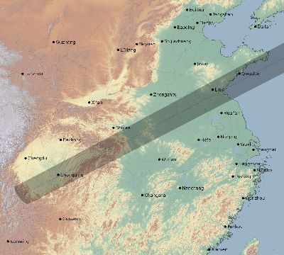 Map of the eclipse path across China on 06/26/1824