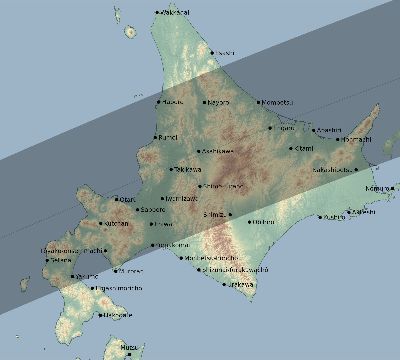 Map of the eclipse path across Japan on 06/26/1824