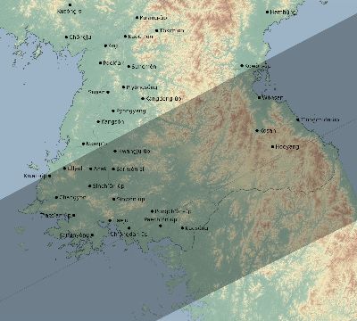 Map of the eclipse path across North Korea on 06/26/1824