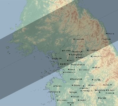 Map of the eclipse path across South Korea on 06/26/1824