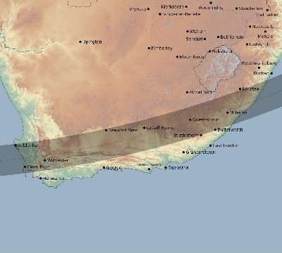 Map of the eclipse path across South Africa on 12/20/1824
