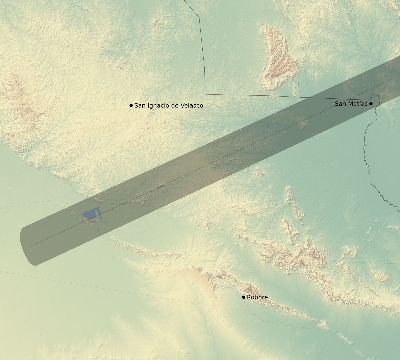 Map of the eclipse path across Bolivia on 06/16/1825