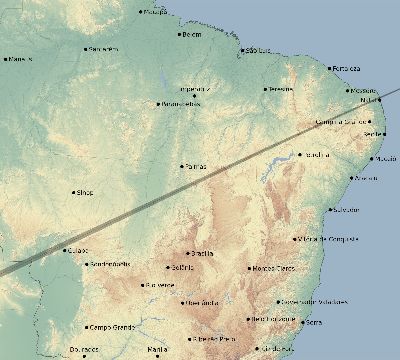 Map of the eclipse path across Brazil on 06/16/1825